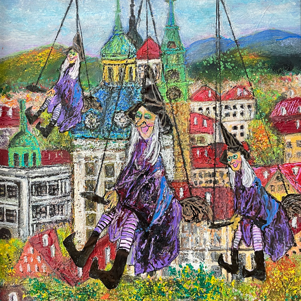 「プラハの街を駆け巡る魔女たち」F8号