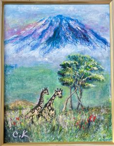 「キリマンジェロが見える、今日はいい日だ！」（ナイロビ・ケニア）油＆アクリル絵具 41 × 32 ㎝ キャンバスボード