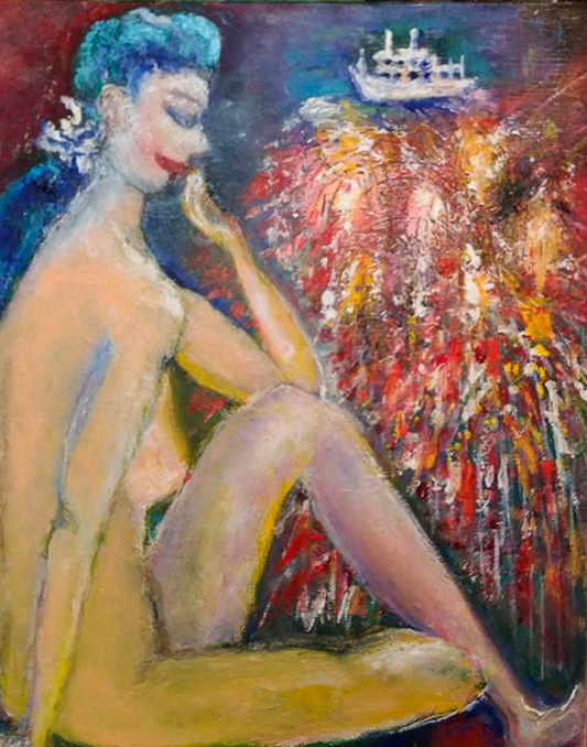 足の長い女性の船から眺めた花火の話 (F8号)